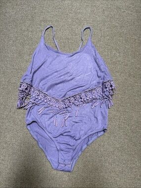 Tobi Lilac Crocheted-Trim One-Piece Bodysuit